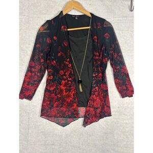 Sara Michelle Black Floral Mesh Open Front Cardigan Plus Size‎ PS